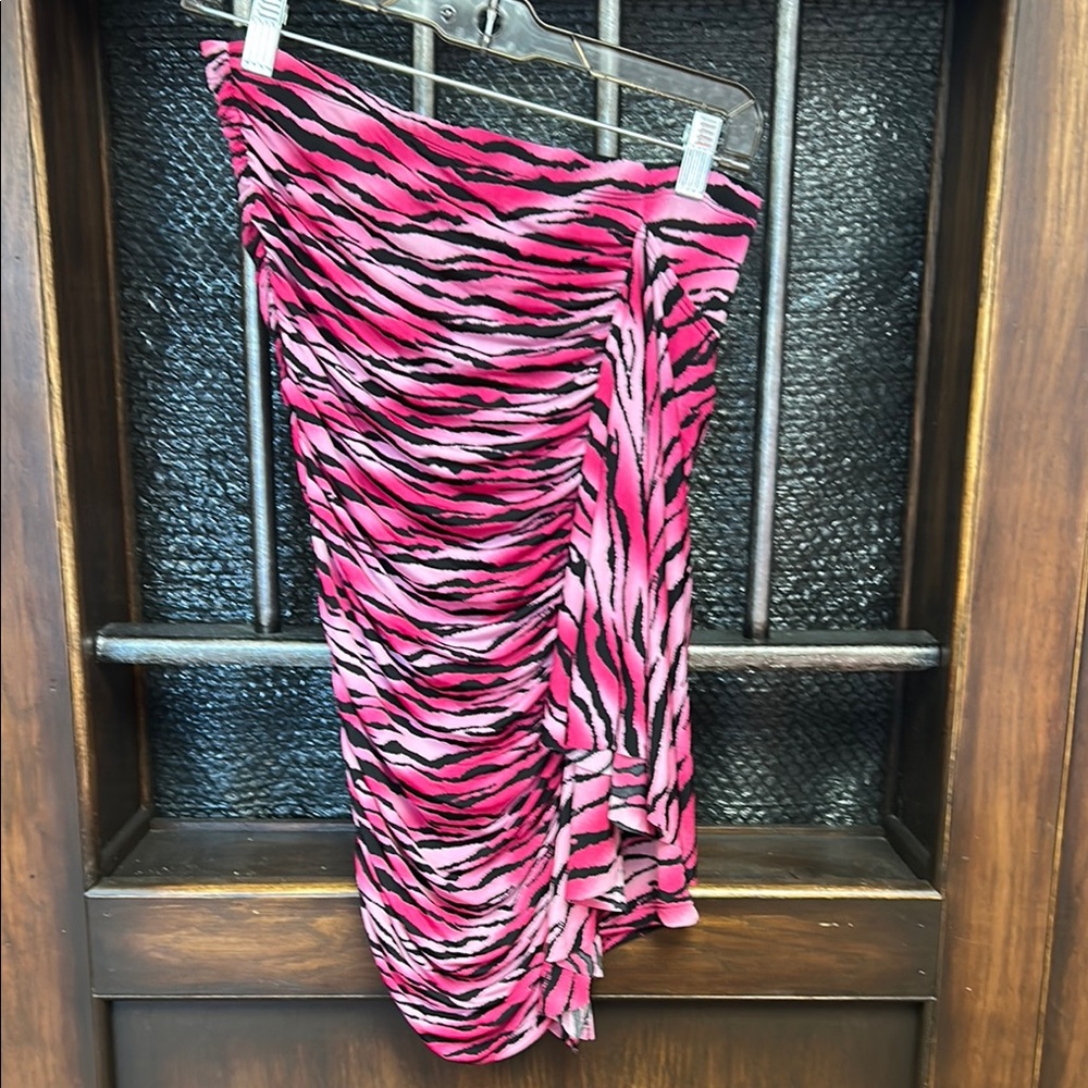 Pink Zebra Print Ruched Skirt